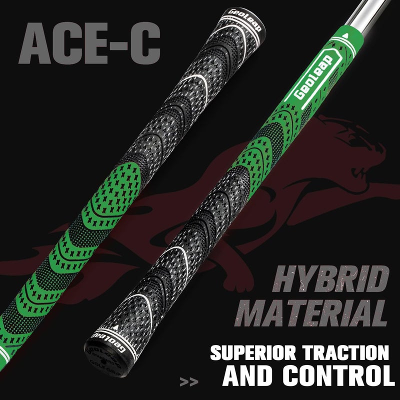 Geoleap Golf Grips Set of 13- Cord Rubber Compound Material, Hybrid Golf Club Grips, All Weather Performance.(Green, Standard) - Image 2